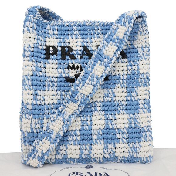 Prada  Embroidered Logo Yarn Raffia Crochet Tote Bag Multicolor - Picture 3 of 12